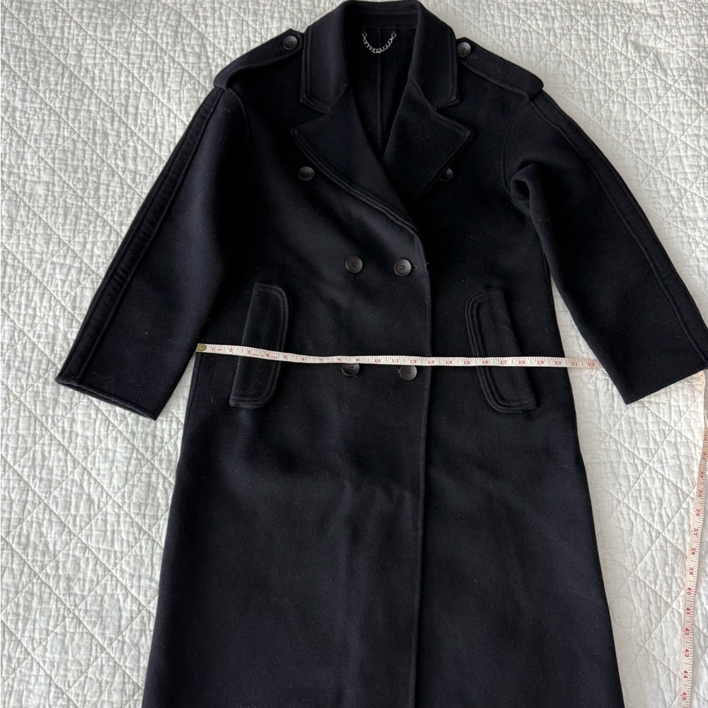 100 % Wool Dark Navy Double-Breasted Women's Trench Coat - Picture 13 of 16